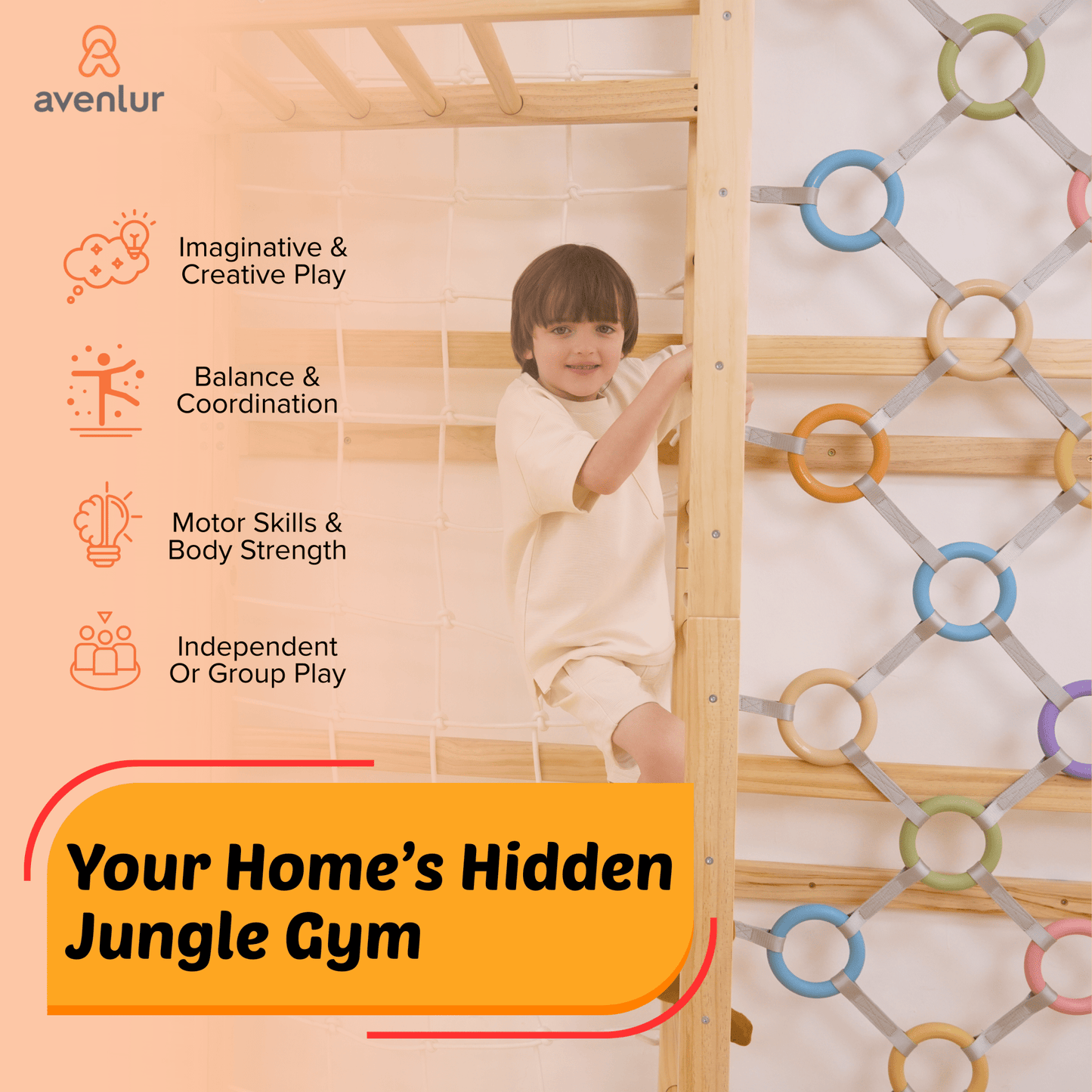 Walnut Modular | Swedish Ladder Jungle Gym - 79" Height - Wall Mounted