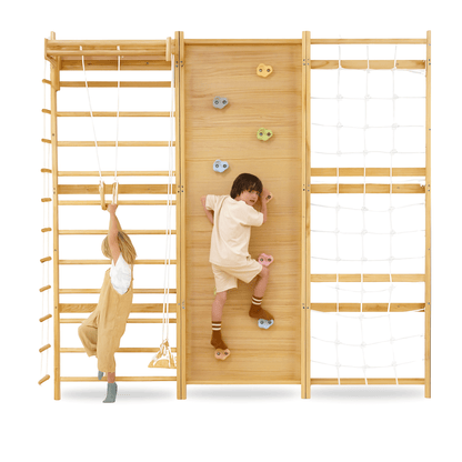 Walnut Modular | Swedish Ladder Jungle Gym - 95" Height - Wall Mounted