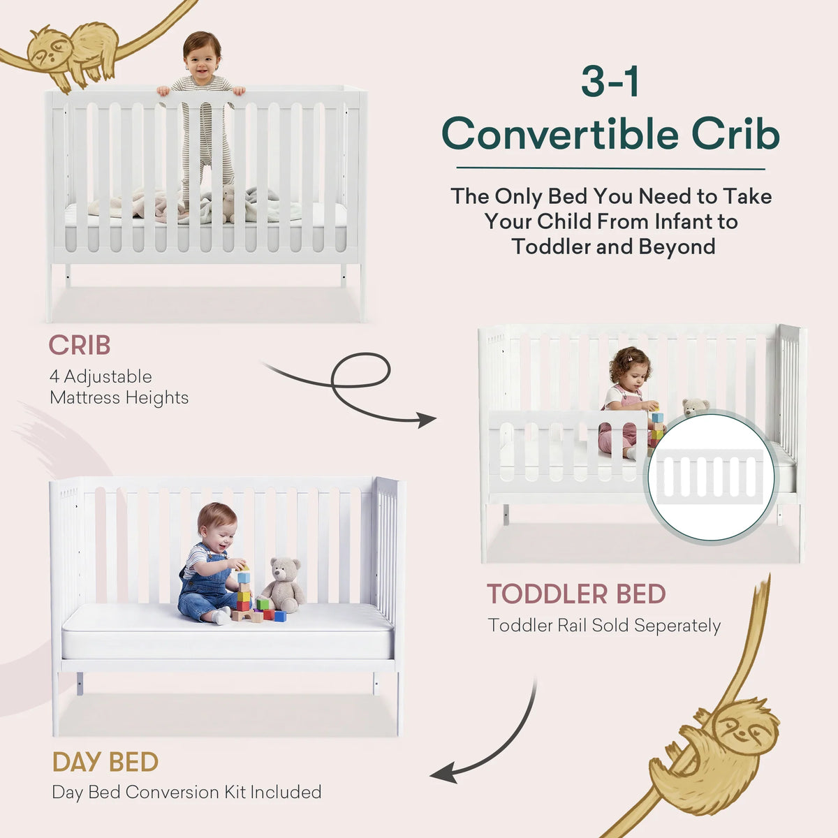 HushCrib Lulla & Lulli 3-in-1 Convertible Crib