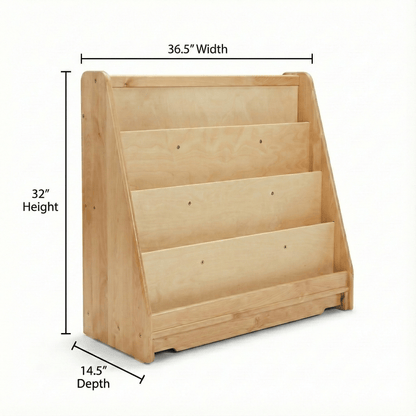Wooden Classroom Bookshelf – 4 Tier Front-Facing Display | 32" H x 36.5" W x 14.5" D