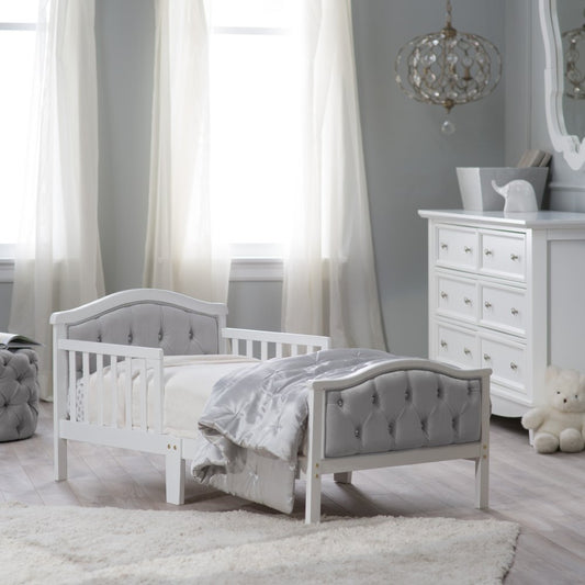 Orbelle Gray Padded Toddler Bed- French White