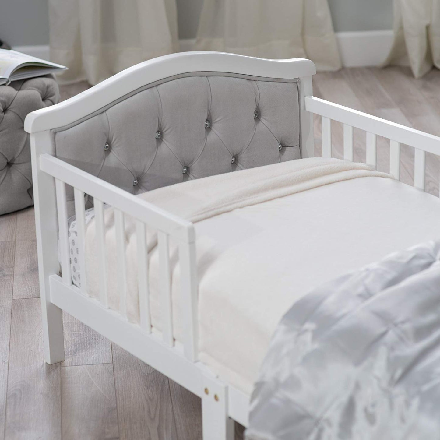Orbelle Gray Padded Toddler Bed- French White