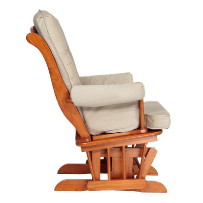 Sleigh  Glider Chair w/ Ottoman Pecan w/ Dark Beige Cushion