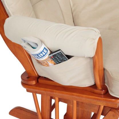 Sleigh  Glider Chair w/ Ottoman Pecan w/ Dark Beige Cushion